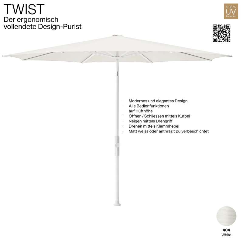 GLATZ Sonnenschirm TWIST rund ø 300 cm Gestell matt weiss Stoff Farbe 404 White Mittelmastschirm