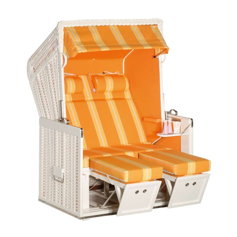 Sonnenpartner Strandkorb Konsul 2-Sitzer Halbliegemodell weiß/mandarin mit Sonderausstattung