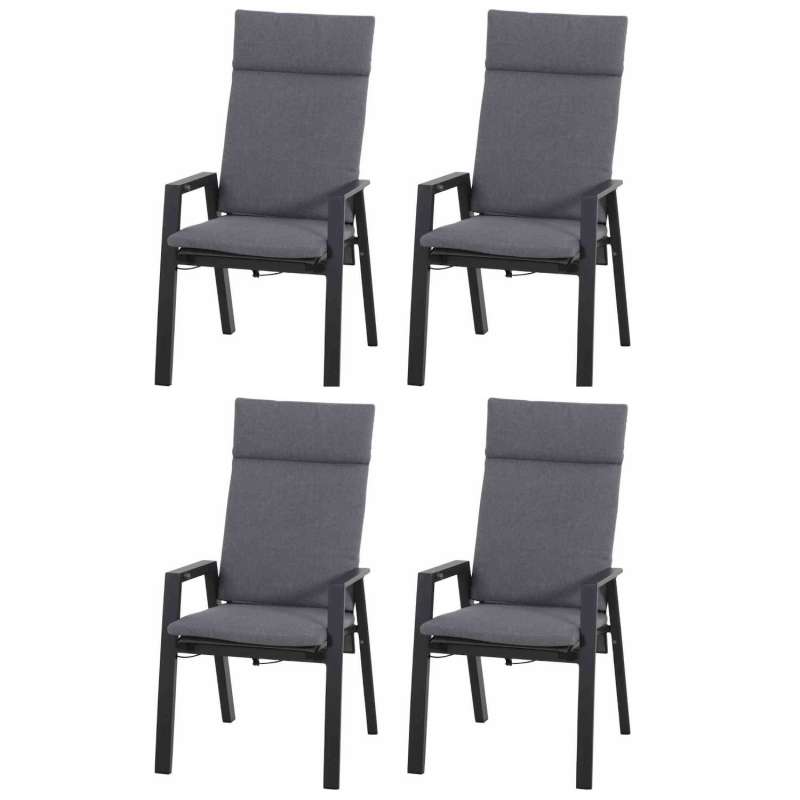 Siena Garden 4er-Set Dining Move Sessel Valencia Aluminium anthrazit/Ranotex silber-schwarz Gartenst