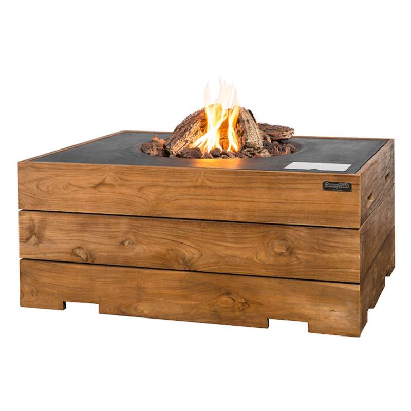 Happy Cocooning Mania Feuertisch 19,5 kW rechteckig 107x80x46 cm Teakholz/grau