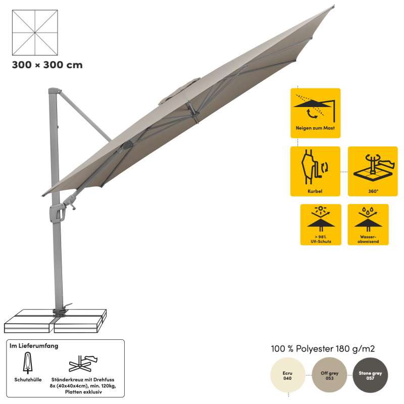 Sonnenschirm SUNCOMFORT® by Glatz Sunflex 300 x 300 cm in 3 Farbvarianten Ampelschirm