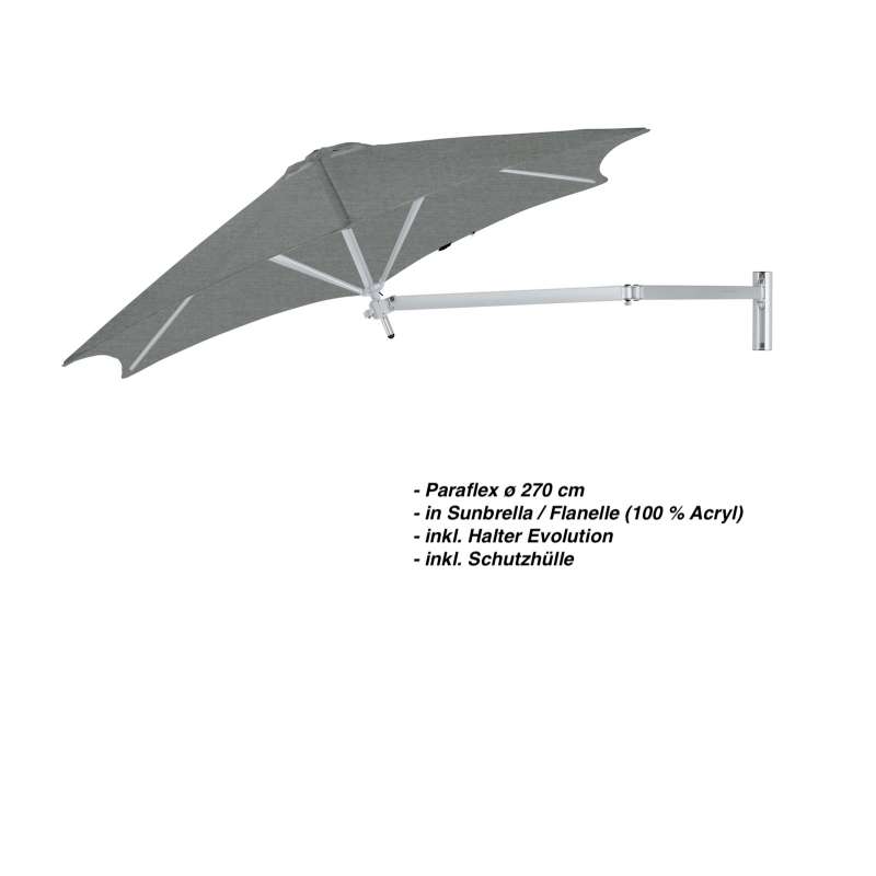 Umbrosa Paraflex ø 270 cm Sonnenschirm Komplettset inkl. Halterung Flanelle Wandschirm