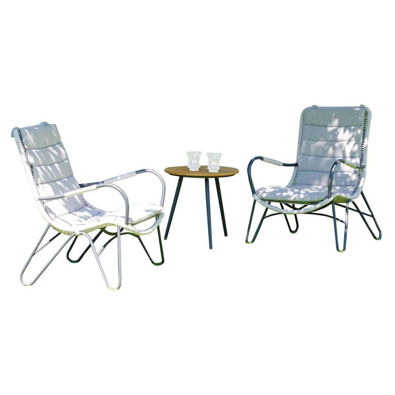 Sonnenpartner 3-teilige Sitzgruppe Charité & Gala 2 Sessel mit Tisch Ø 50 cm Aluminium mit Polyrope