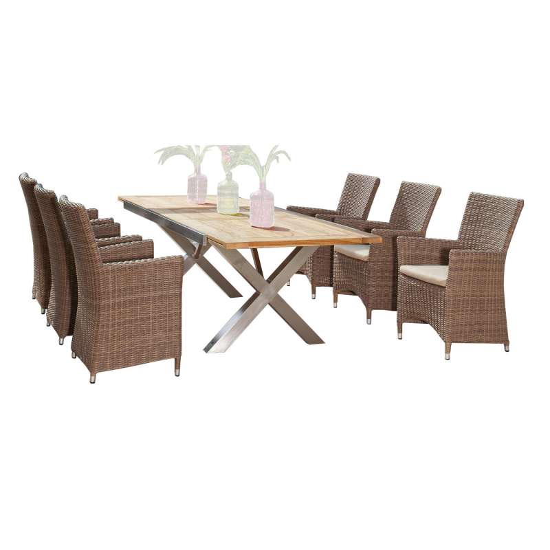 Sonnenpartner 7-teilige Sitzgruppe Ikarus & Spectra 190/250x100 cm Polyrattan rustic-stream Edelstah