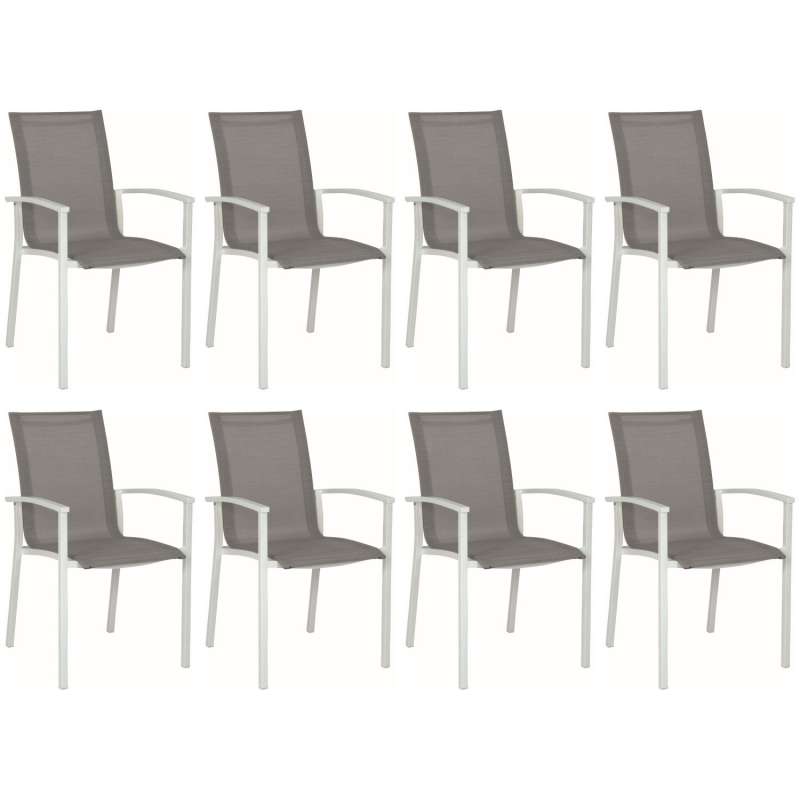 Stern 8er-Set Stapelsessel Evoee Aluminium weiß/silber Gartenstuhl Stapelstuhl