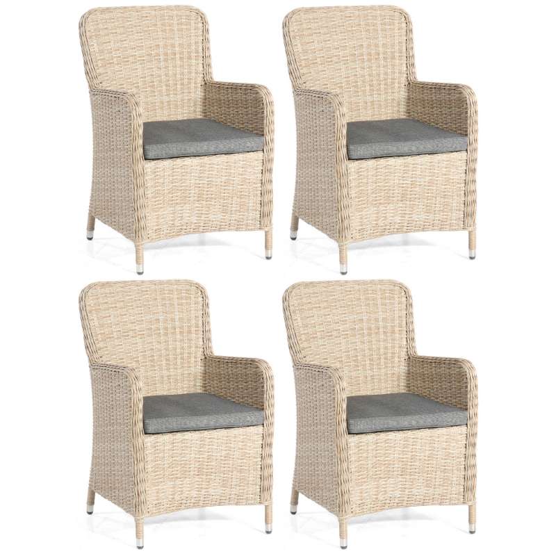 SunnySmart 4x Garten-Sessel Vigo II Aluminium mit Kunststoffgeflecht sandstone