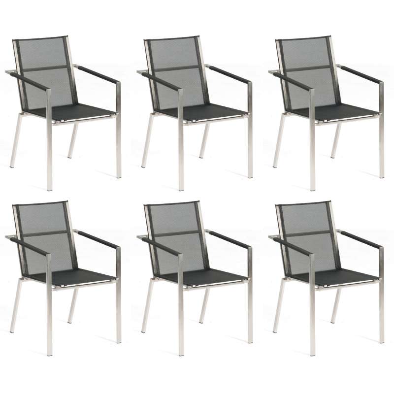 Sonnenpartner 6x Stapelstühle Platinum Edelstahl mit Textilen schwarz Stapelstuhl