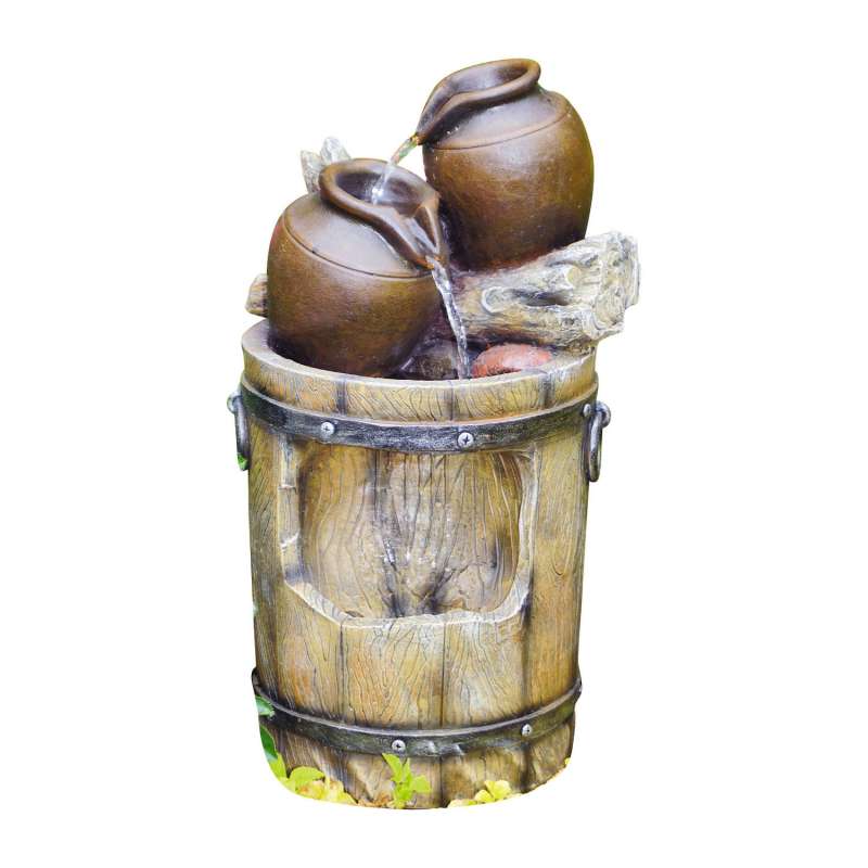 Granimex Barril Polystone Feng Shui Wasserspiel mit Pumpe LED-Beleuchtung Zierbrunnen 50x26x23 cm