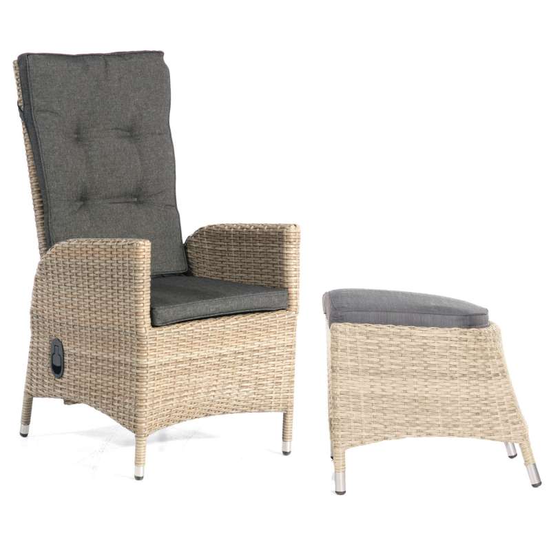 SunnySmart Dining-Sessel Para-Basic mit Fußhocker Alu/Kunststoffgeflecht sandstone