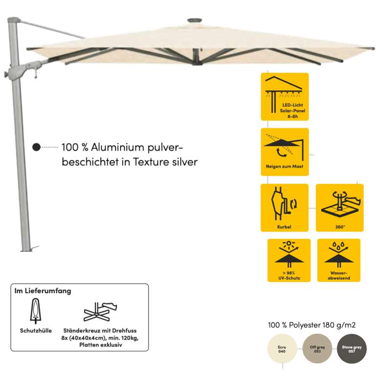 Sonnenschirm SUNCOMFORT® by Glatz Varioflex Solar LED 300 x 300 cm in 3 Farbvarianten